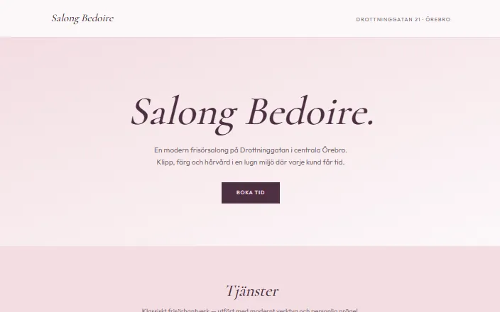Skärmdump av Salong Bedoires hemsida