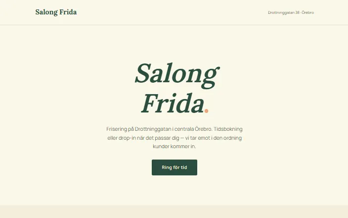 Skärmdump av Salong Fridas hemsida