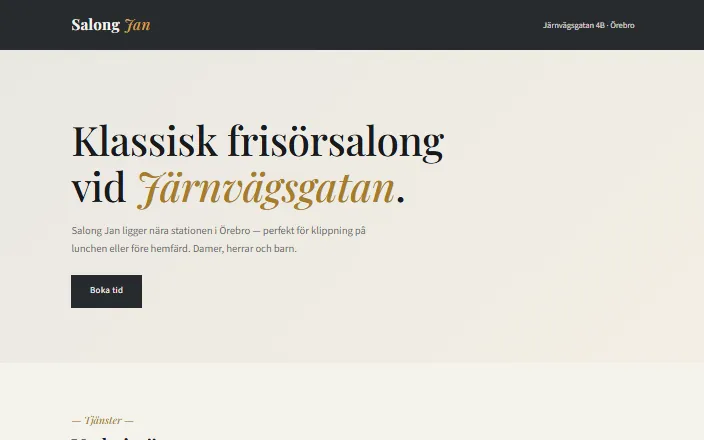 Skärmdump av Salong Jans hemsida