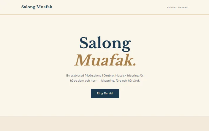 Skärmdump av Salong Muafaks hemsida