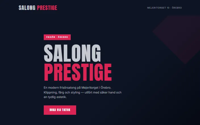 Skärmdump av Salong Prestiges hemsida