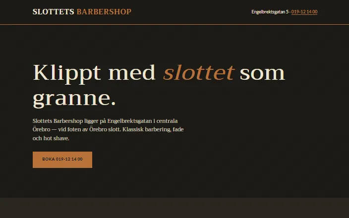 Skärmdump av Slottets Barbershops hemsida
