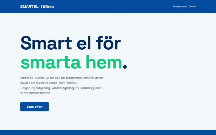 Skärmdump av Smart El i Närke ABs hemsida