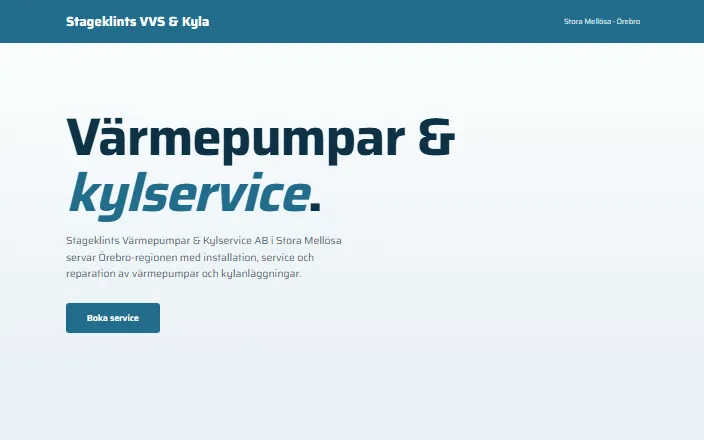 Skärmdump av Stageklints Värmepumpar & Kylservices hemsida