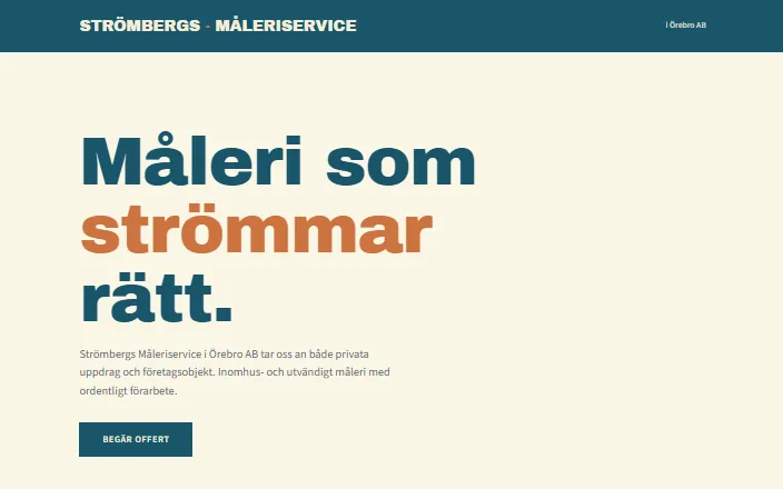Skärmdump av Strömbergs Måleriservices hemsida