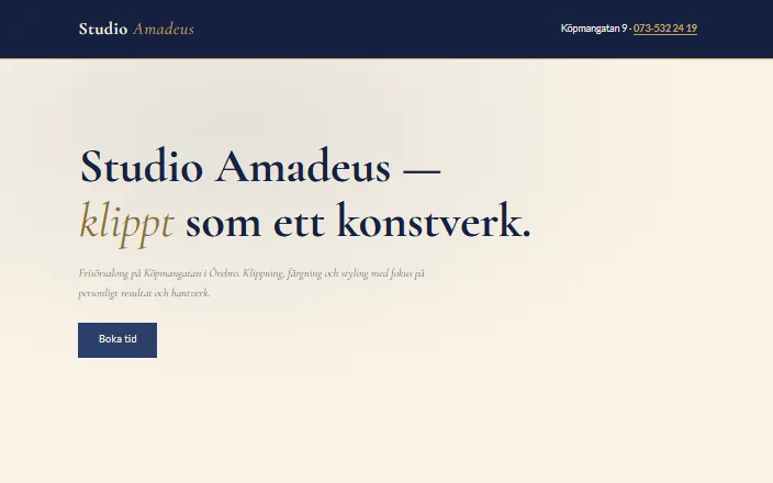 Skärmdump av Studio Amadeuss hemsida