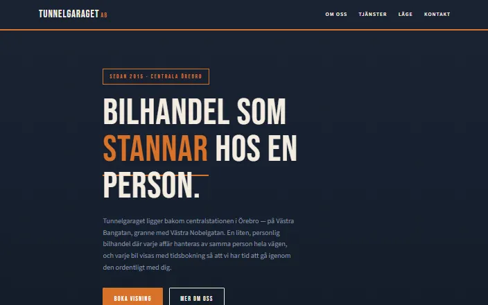 Skärmdump av Tunnelgaraget ABs hemsida