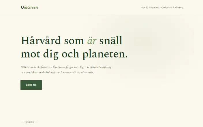 Skärmdump av U&Greens hemsida