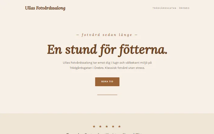 Skärmdump av Ullas Fotvårdssalongs hemsida