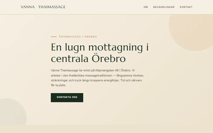 Skärmdump av Vanna Thaimassages hemsida
