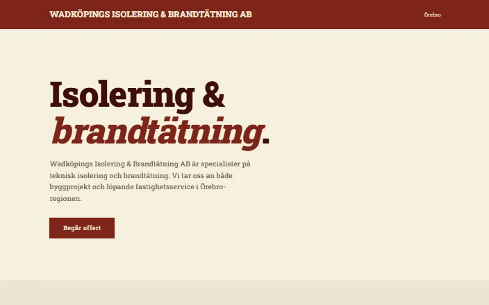 Skärmdump av Wadköpings Isolering & Brandtätning ABs hemsida