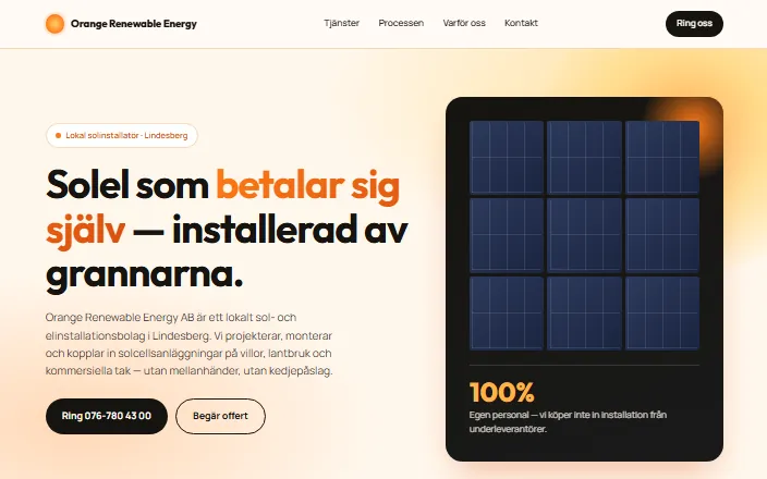 Skärmdump av Orange Renewable Energy ABs hemsida