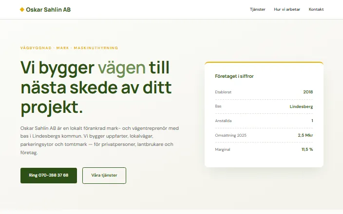 Skärmdump av Oskar Sahlin ABs hemsida