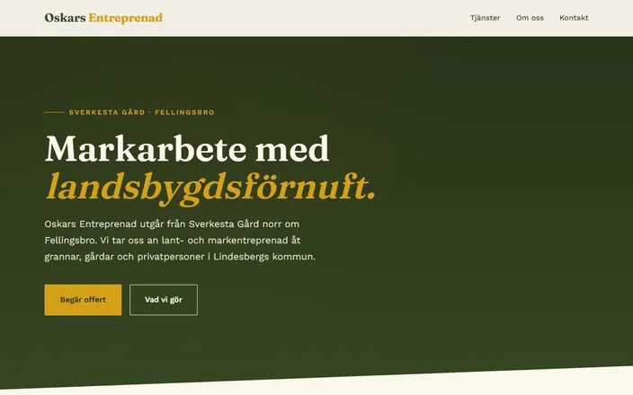 Skärmdump av Oskars Entreprenads hemsida