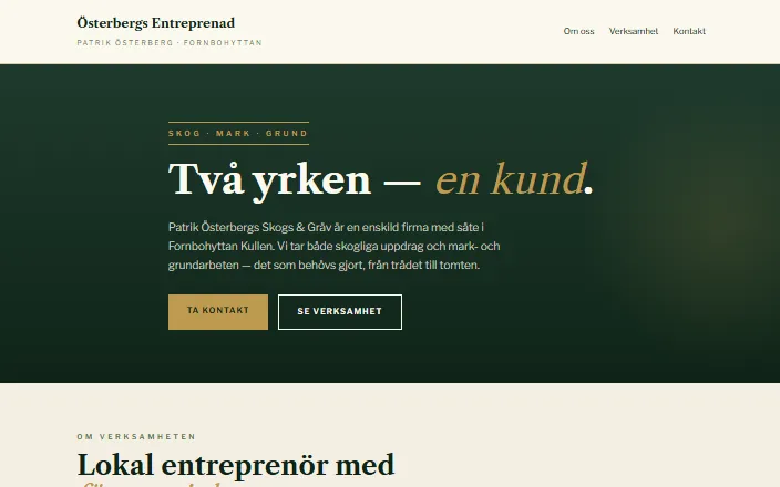Skärmdump av Österbergs Entreprenads hemsida