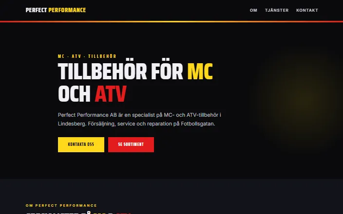 Skärmdump av Perfect Performance ABs hemsida