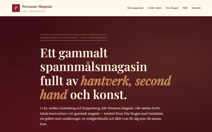 Skärmdump av Perssons Magasins hemsida