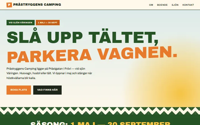 Skärmdump av Prästryggens Campings hemsida