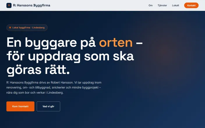 Skärmdump av R: Hanssons Byggfirmas hemsida