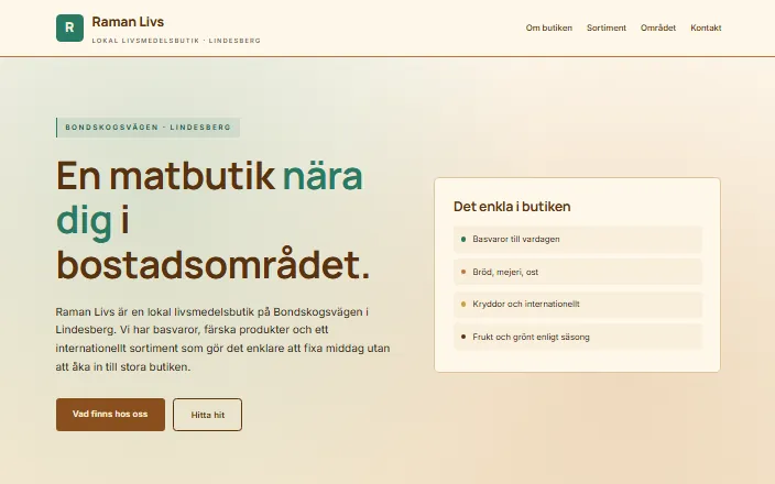 Skärmdump av Raman Livss hemsida
