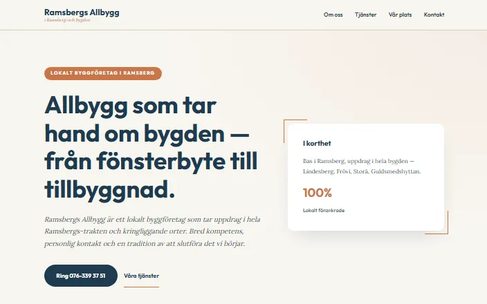 Skärmdump av Ramsbergs Allbyggs hemsida