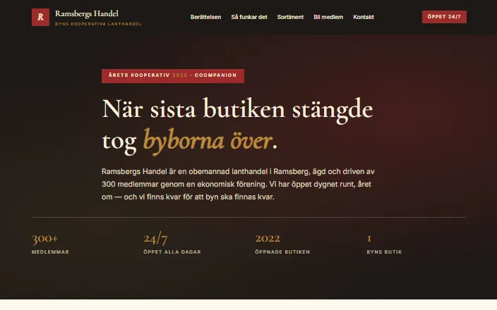 Skärmdump av Ramsbergs Handels hemsida