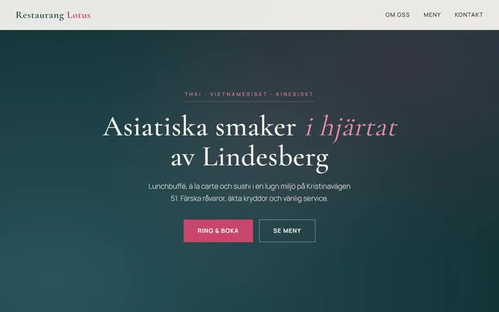 Skärmdump av Restaurang Lotuss hemsida