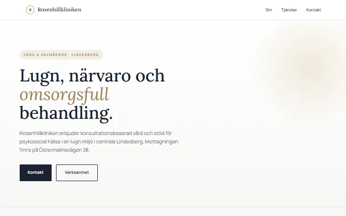 Skärmdump av Rosenhillklinikens hemsida