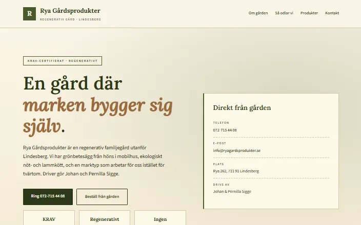 Skärmdump av Rya Gårdsprodukters hemsida