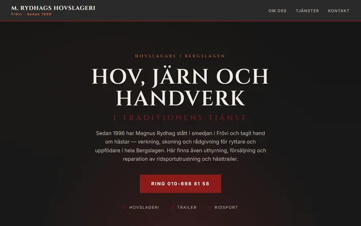 Skärmdump av M. Rydhags Hovslageris hemsida