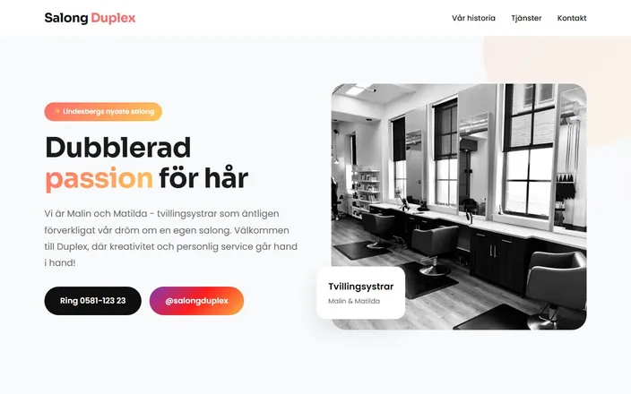Skärmdump av Salong Duplexs hemsida