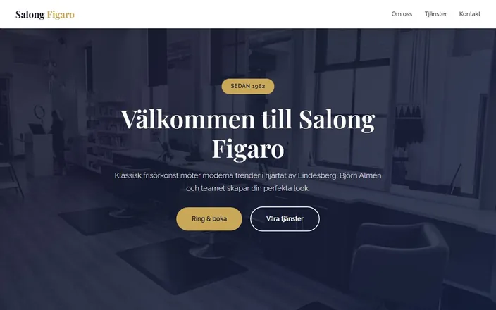 Skärmdump av Salong Figaros hemsida