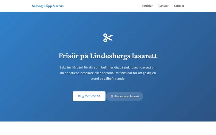 Skärmdump av Salong Klipp & Kruss hemsida