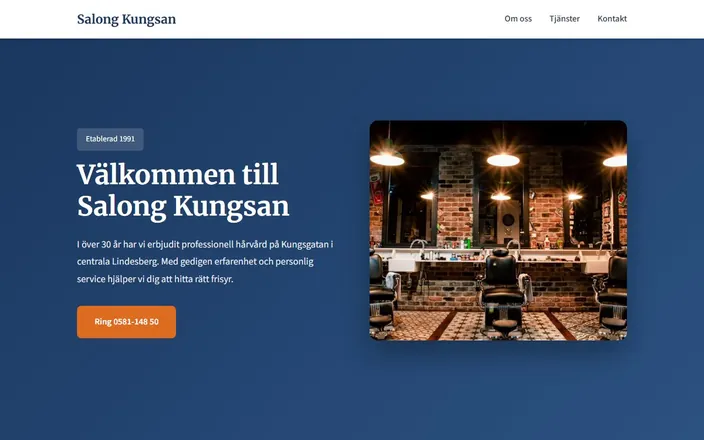 Skärmdump av Salong Kungsans hemsida