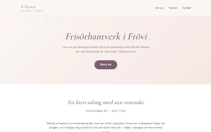 Skärmdump av Salong la Fayettes hemsida