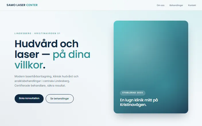 Skärmdump av Samo Laser Centers hemsida