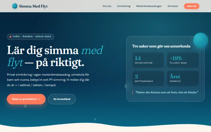 Skärmdump av Simma Med Flyt ABs hemsida
