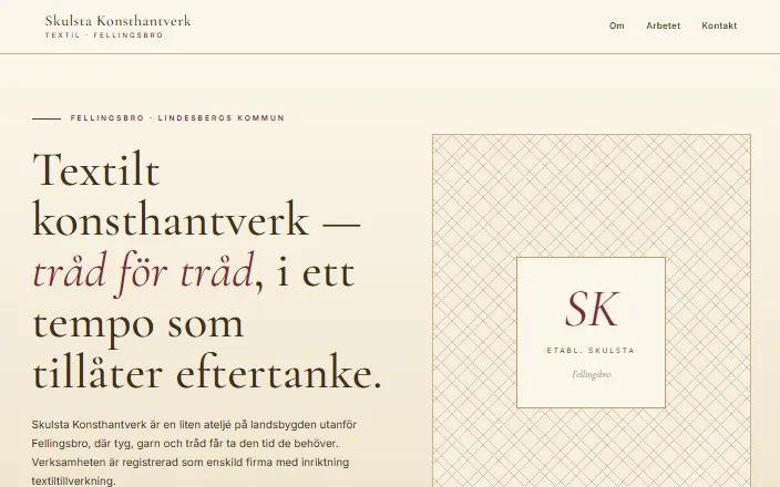 Skärmdump av Skulsta Konsthantverks hemsida