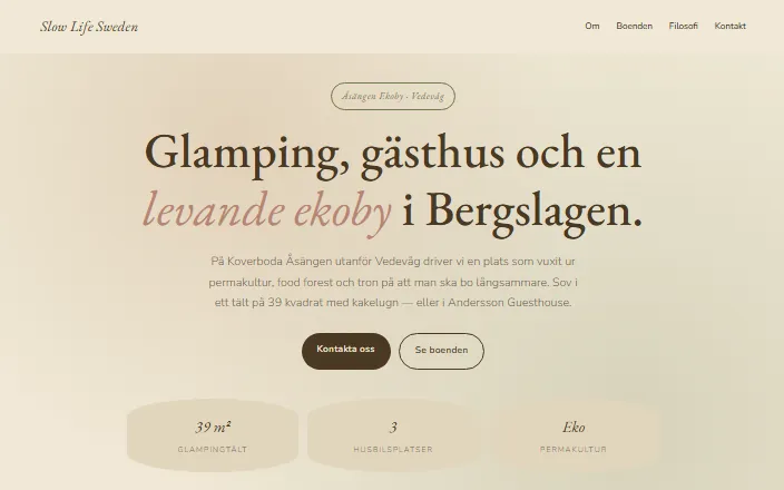 Skärmdump av Slow Life Swedens hemsida