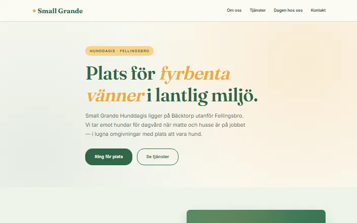 Skärmdump av Small Grande Hunddagiss hemsida