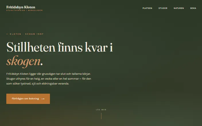Skärmdump av Fritidsbyn Klotens hemsida