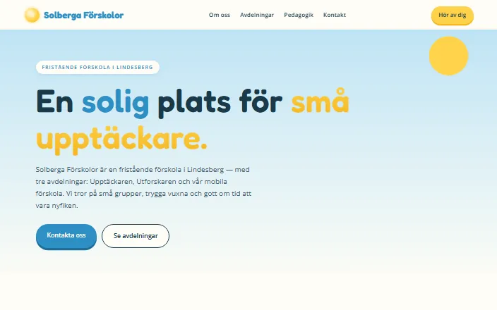Skärmdump av Solberga Förskolors hemsida
