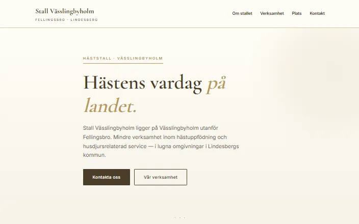 Skärmdump av Stall Vässlingbyholms hemsida