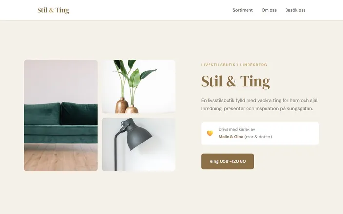 Skärmdump av Stil & Tings hemsida