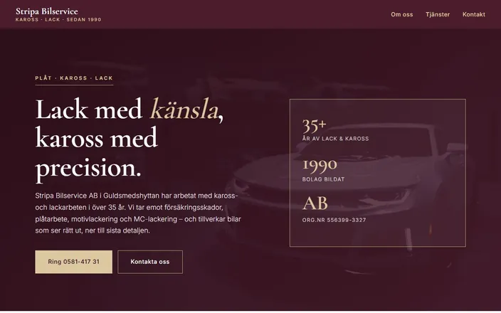 Skärmdump av Stripa Bilservice ABs hemsida