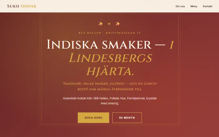 Skärmdump av Sukh Indisk Lindesbergs hemsida