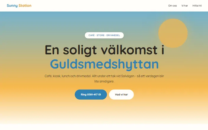 Skärmdump av Sunny Station Café & Stores hemsida