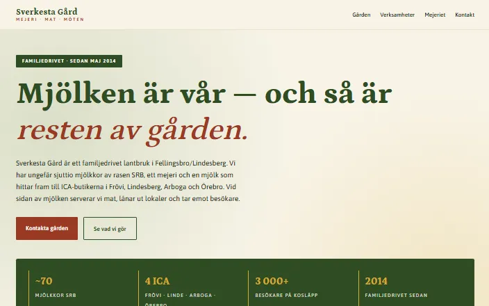 Skärmdump av Sverkesta Gårds hemsida
