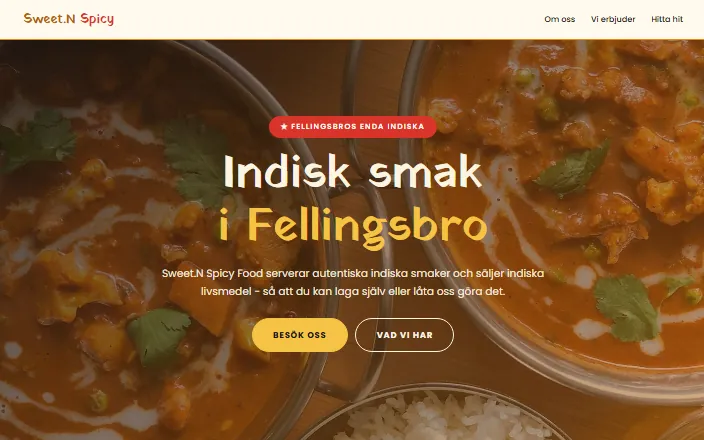 Skärmdump av Sweet.N Spicy Foods hemsida