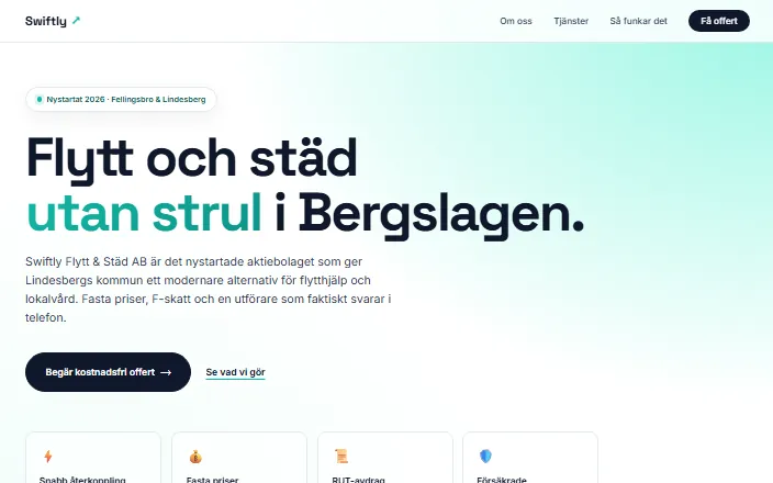 Skärmdump av Swiftly Flytt & Städ ABs hemsida